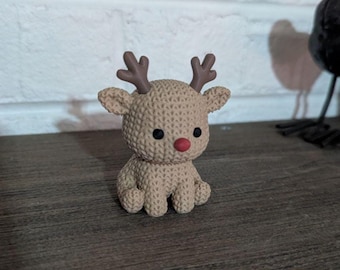 Knit Like Mini Reindeer Figurine – Christmas Decor, Gift, or Desk Companion - 3D Printed