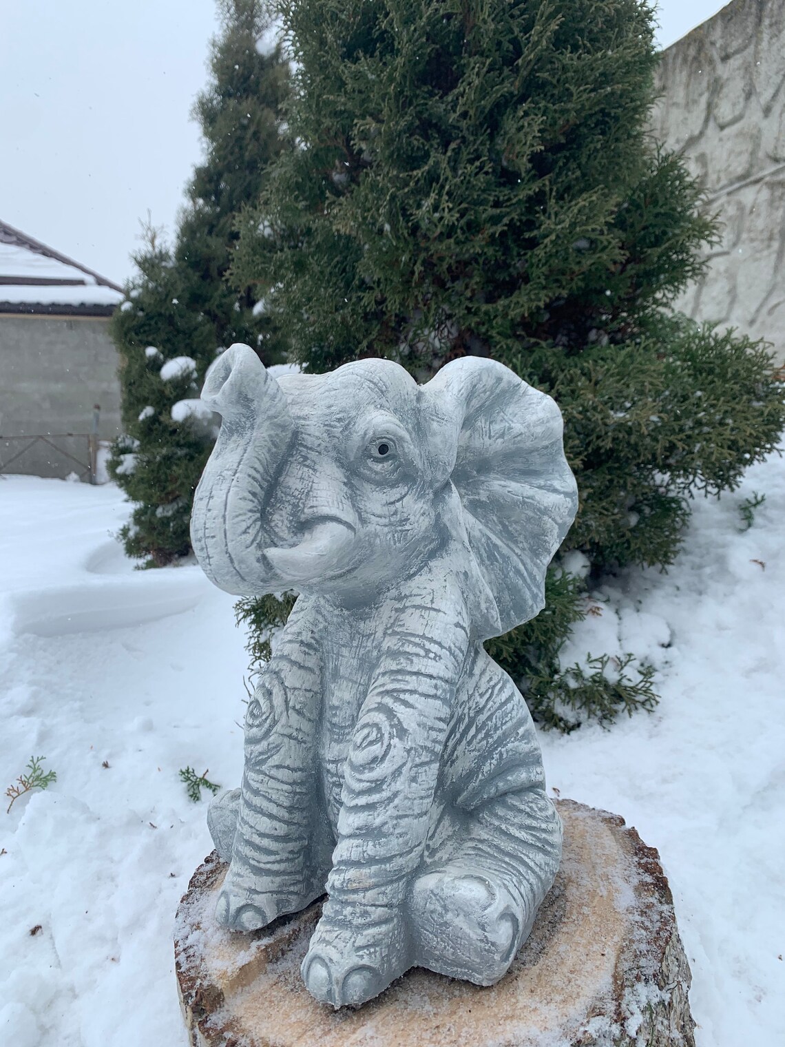 Concrete Statue Elephant Decor Cement Elephantsitting Etsy