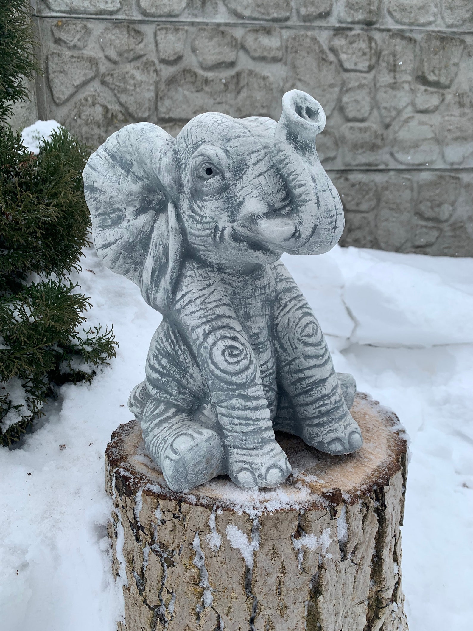 Concrete Statue Elephant Decor Cement ElephantSitting Etsy