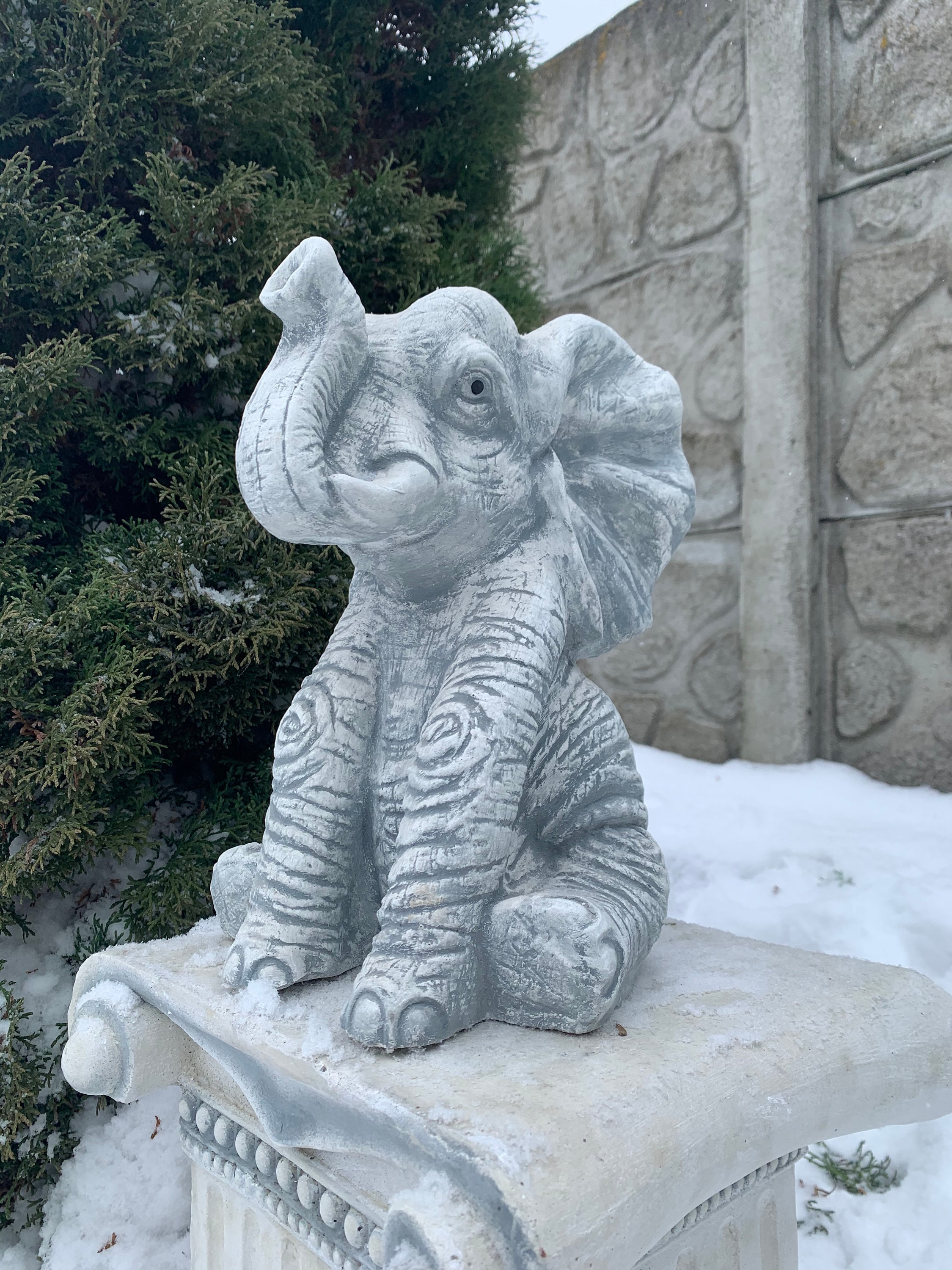 Concrete Statue Elephant Decor Cement ElephantSitting Etsy