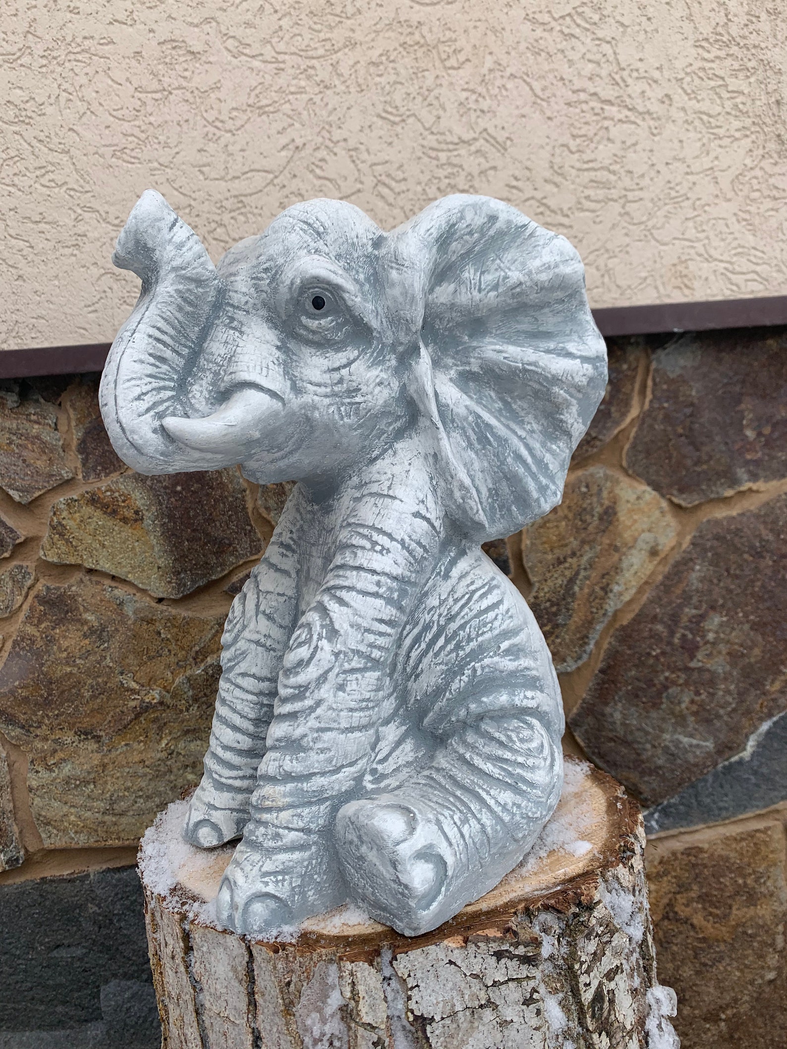 Concrete Statue Elephant Decor Cement ElephantSitting Etsy
