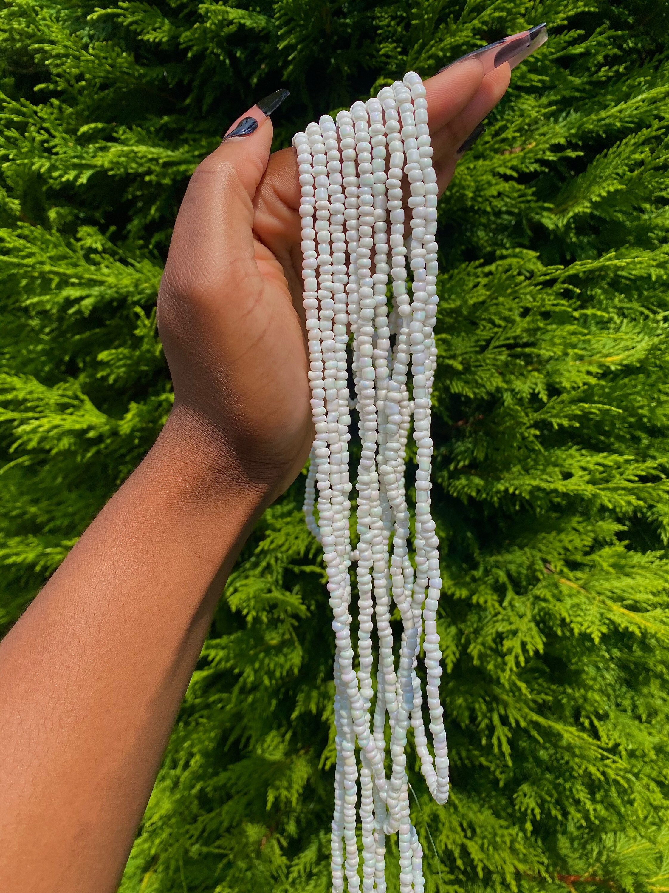 Opal White Waistbeads Elastic Waist Beads Tie On Waist Beads Etsy