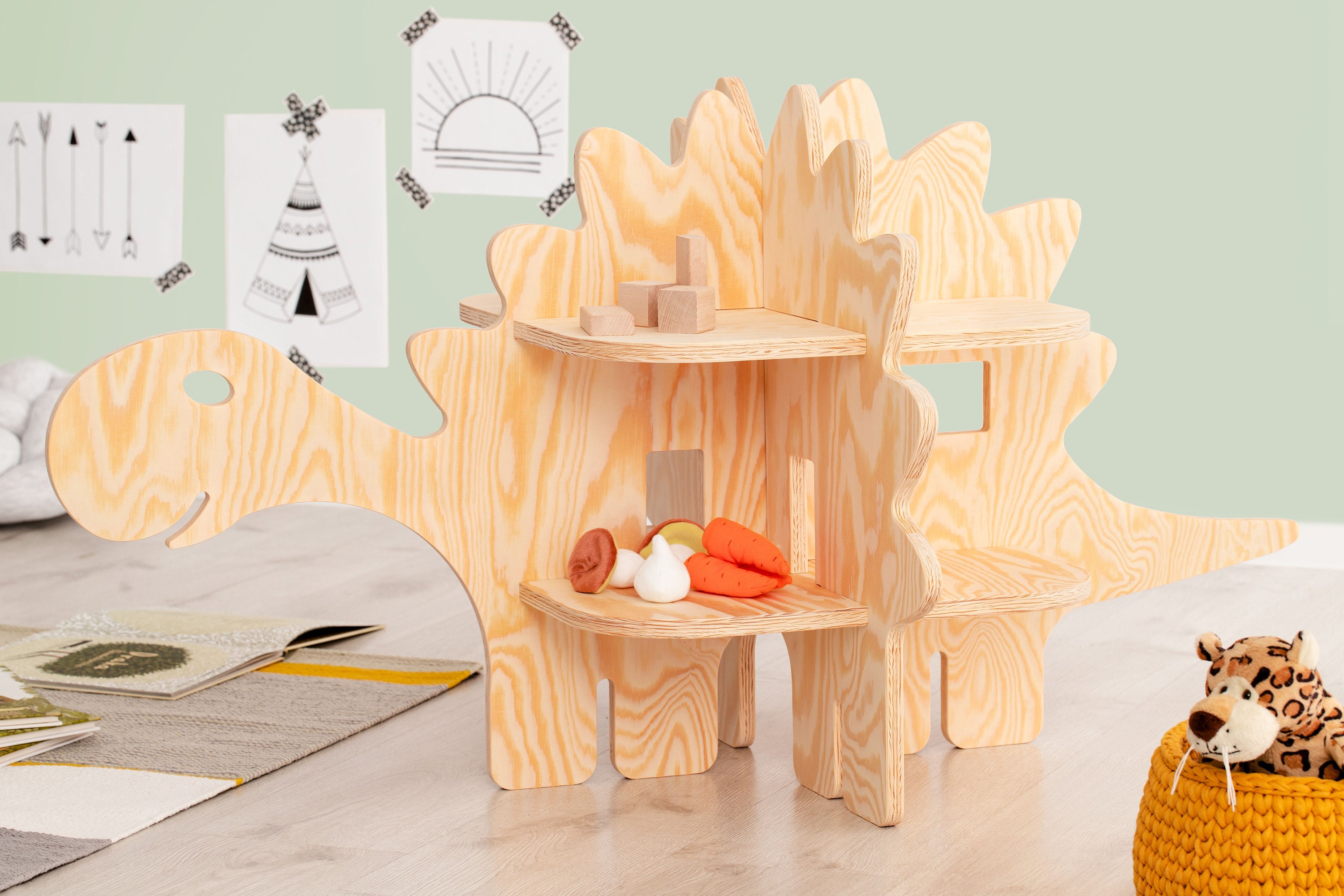 Children's Dinosaur Shelf Set DINO Toy Shelf Pine Wood Etsy