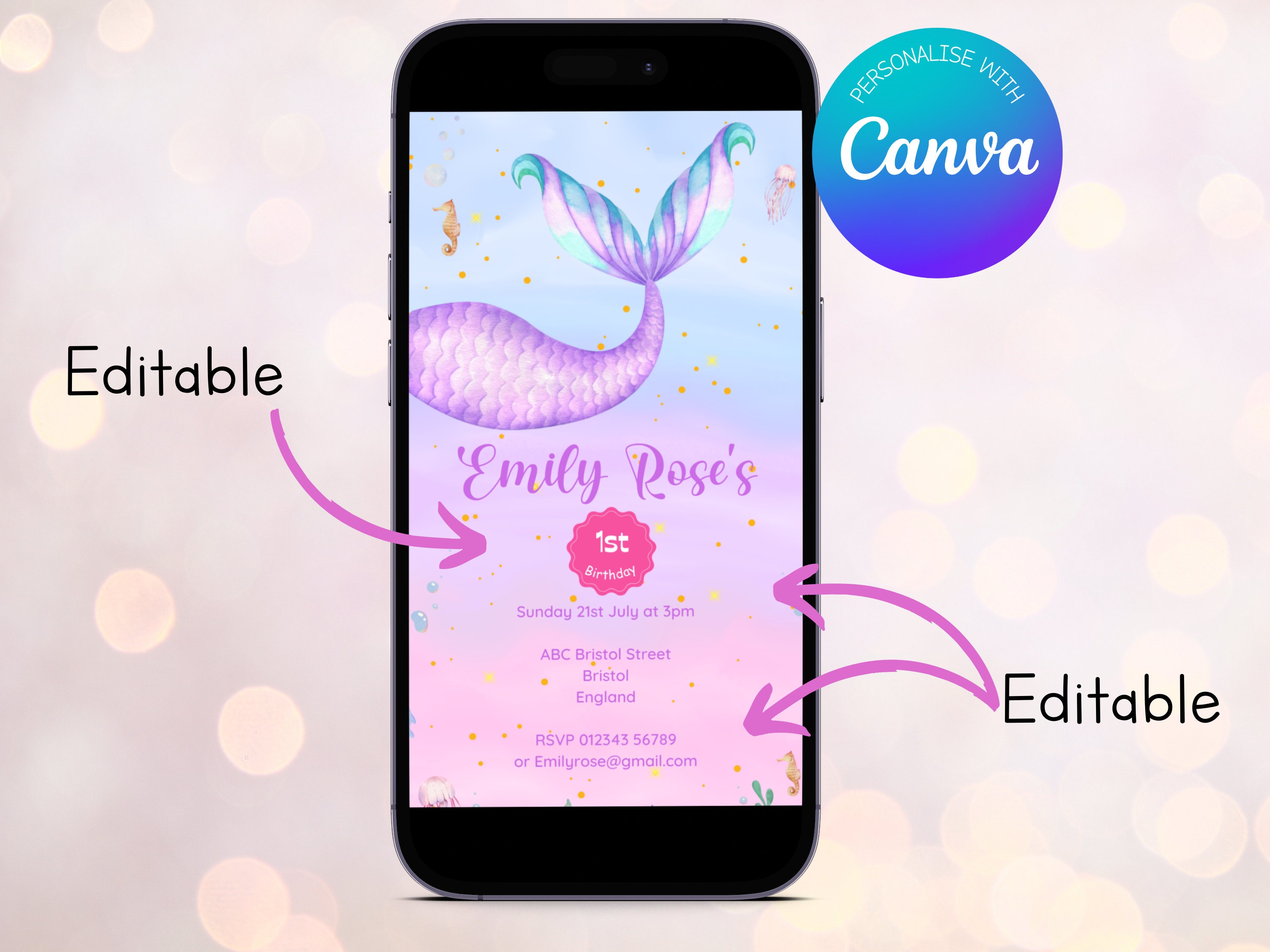 Mermaid Electronic Invitation Editable Mermaid Phone Etsy Australia