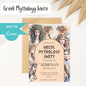 Greek Mythology Birthday Invitation Template, Ancient Greece, Editable in Canva, Printable Goddess Party Invite, Instant Download