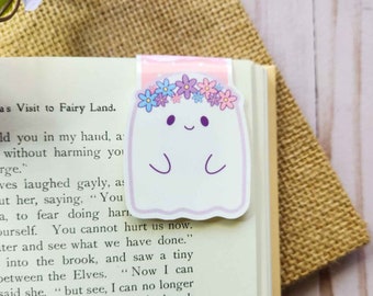 Flower Crown Ghost Magnetic Bookmark, Magnetic Bookmark, Cute Bookmark
