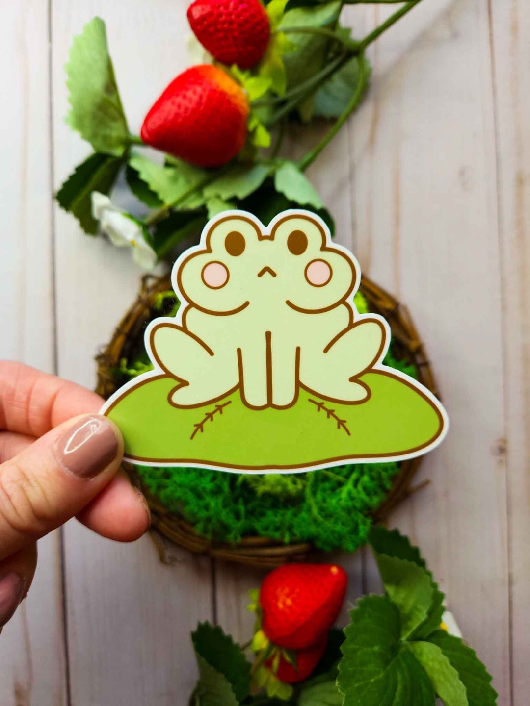 Cute Frog Cottagecore Vinyl Sticker, Cottagecore Stickers, Frog ...