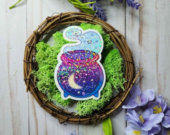 Holo Celestial Cauldron Vinyl Sticker | Holo Sticker | Witch Sticker | Holo Laptop Sticker | Witchy Sticker