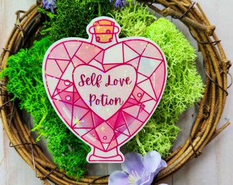 Self Love Potion Vinyl Sticker, Witchy Stickers, Holo Stickers, Witch Stickers