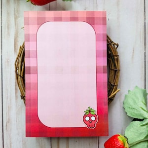 Strawberry Skull Aesthetic Cute Memo Notepad | Skull Memo Pad | Skull Notepad | Aesthetic Memo Pad | Aesthetic Notepad | Cute Stationery