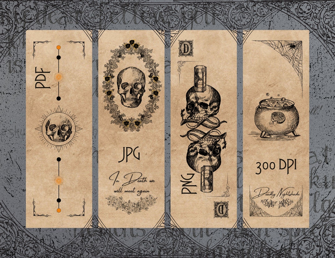 Digital Printable Bookmarks Set of 4 Skull Bookmarks - Etsy