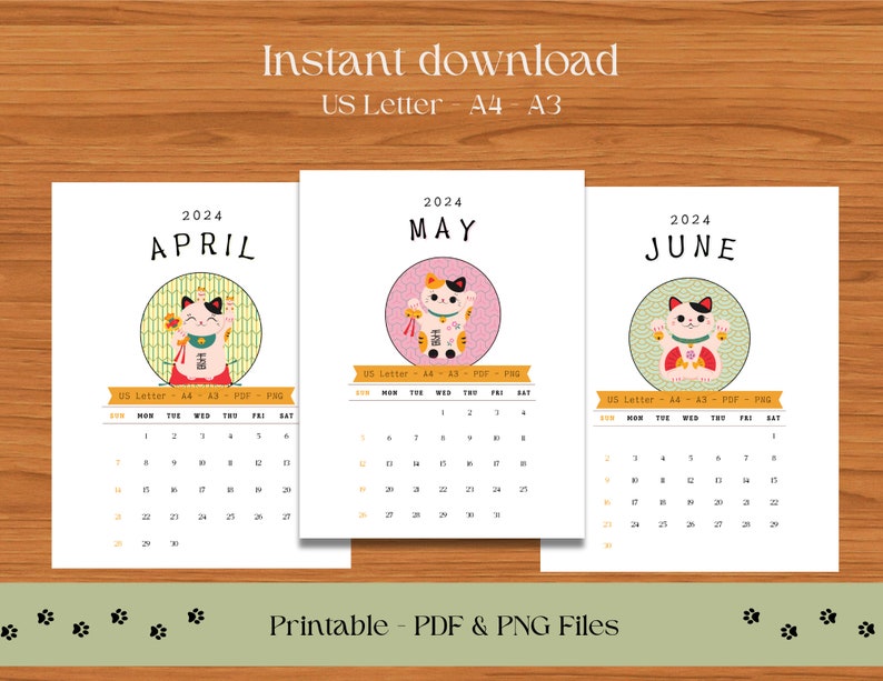 Printable Monthly 2024 Calendar, 12 Months Calendar With Japanese Lucky