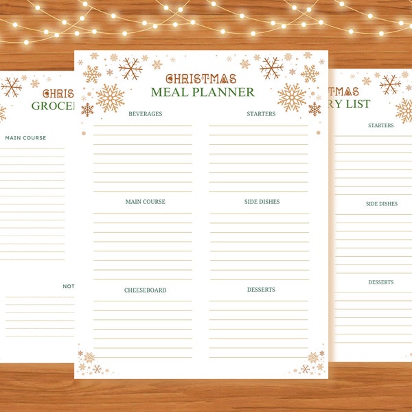Printable Christmas Dinner Planner & Grocery List | Editable Holiday Meal Organizer