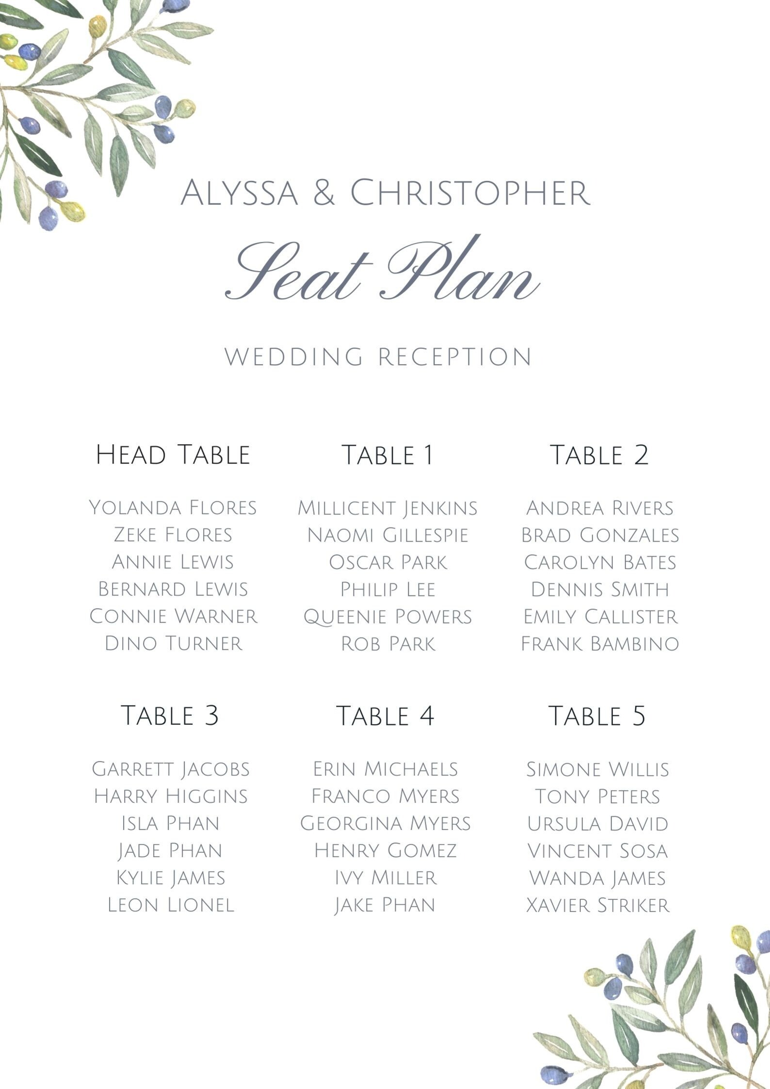 Vineyard Seating ChartDigital Etsy