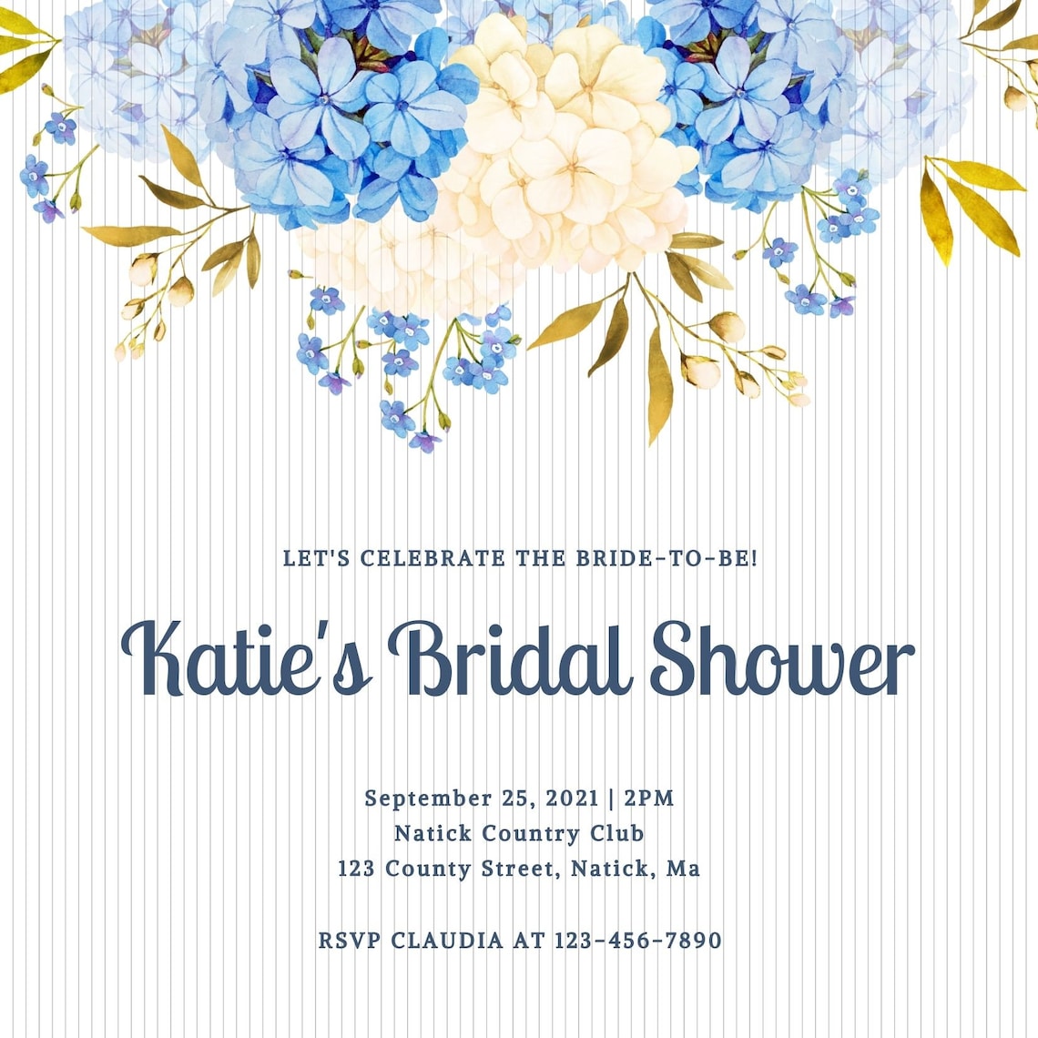 Blue and White Floral Bridal Shower Invitation Etsy