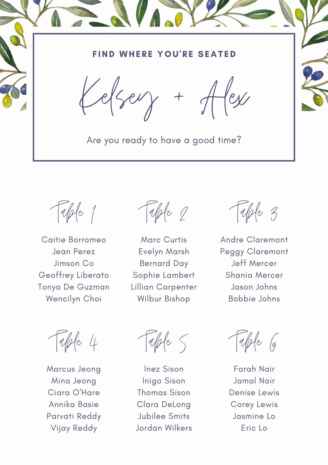 Vineyard Seating ChartDigital Etsy