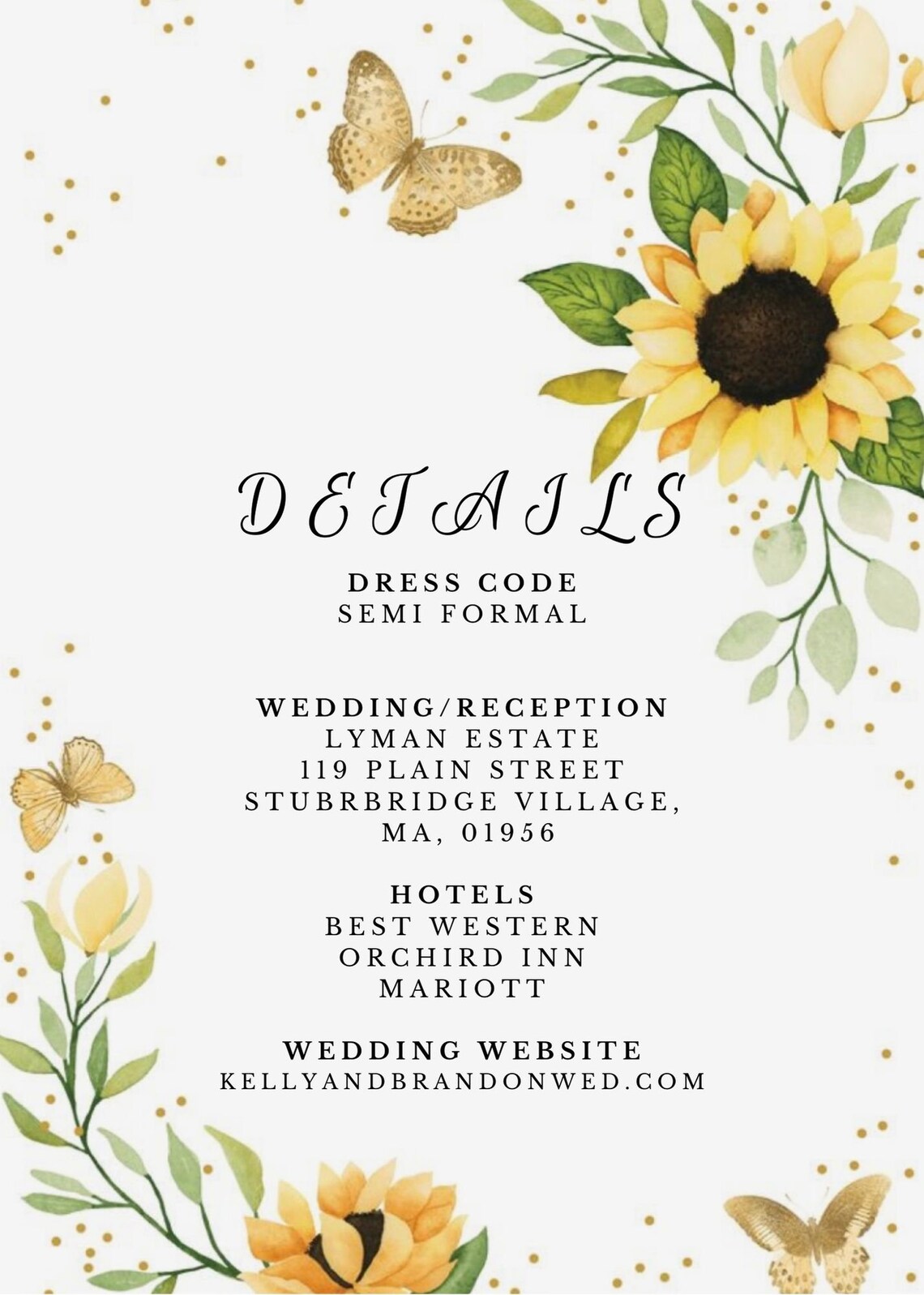 Butterfly and Sunflower Wedding Invitation RSVP and