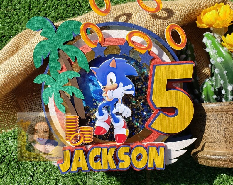 Sonic Cake Topper Inspired Sonic The Hedgehog cake topper Sonic Birthday Party Sonic decorations 3d shaker Cake Topper
