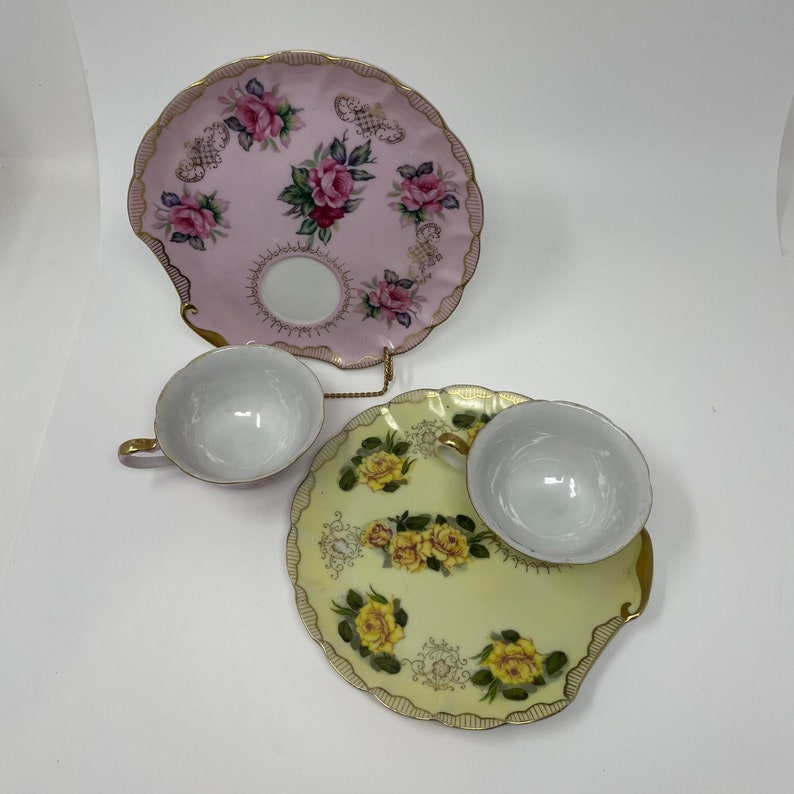 Set of 2 Lefton Hand Painted Teacups and Snack Plates Lefton Etsy