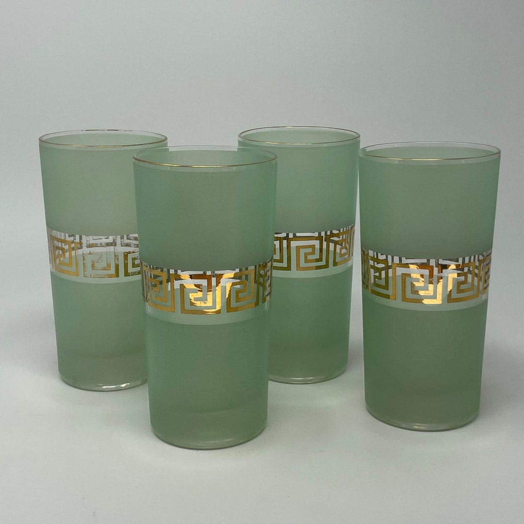 Vintage Frosted Glass Green Water Glasses Vintage Collins Etsy