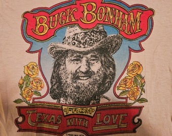 Vintage Willie Nelson Movie Honeysuckle Rose BUCK BONHAM Texas With Love Beige/Peach T shirt  Franks Bros. Small 34-36