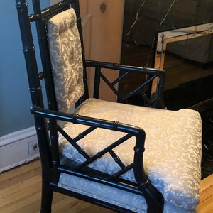 Pair of Vintage Black REAL Bamboo Chinese Chinoiserie Chairs. Built well, solid. Great to upholster in your favorite fabric image 2