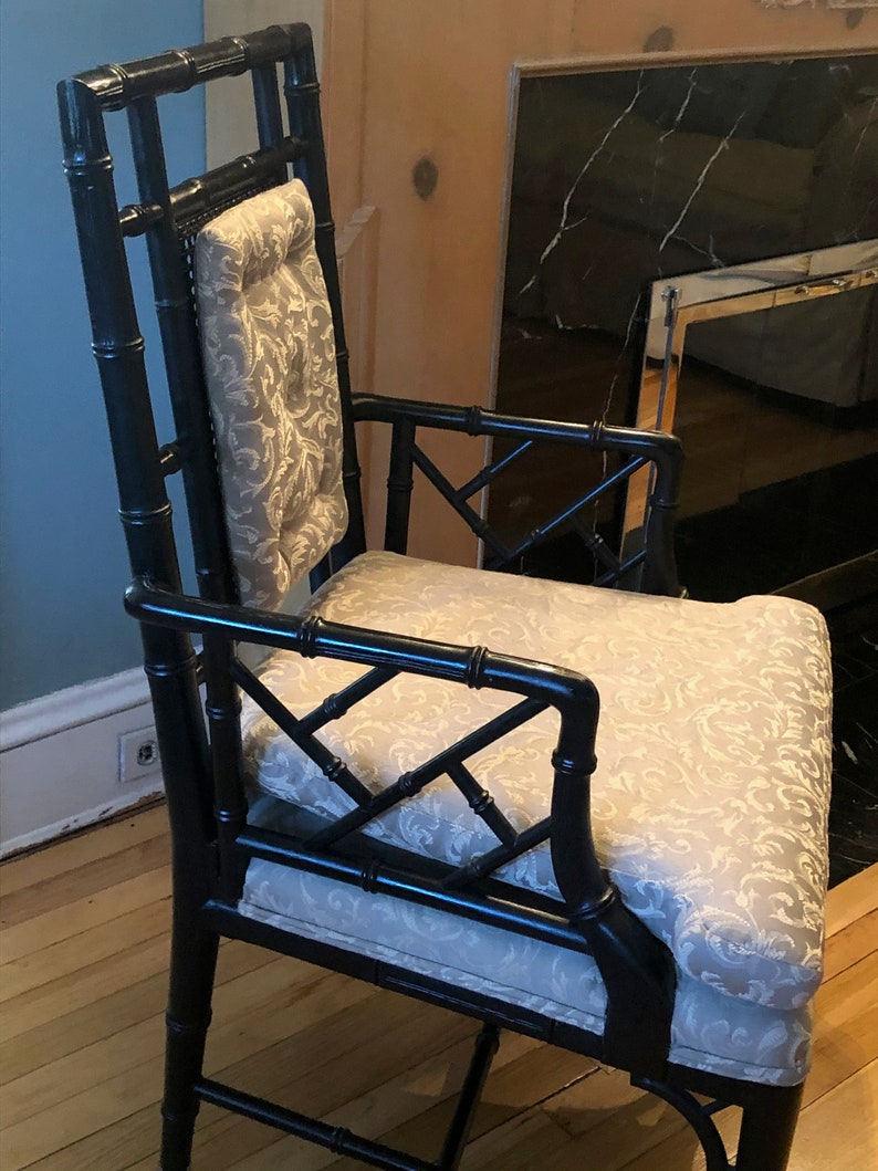 Pair of Vintage Black REAL Bamboo Chinese Chinoiserie Chairs. Built well, solid. Great to upholster in your favorite fabric image 2