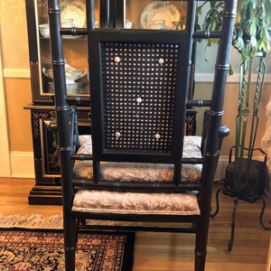 Pair of Vintage Black REAL Bamboo Chinese Chinoiserie Chairs. Built well, solid. Great to upholster in your favorite fabric image 5