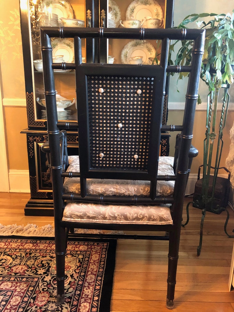 Pair of Vintage Black REAL Bamboo Chinese Chinoiserie Chairs. Built well, solid. Great to upholster in your favorite fabric image 5