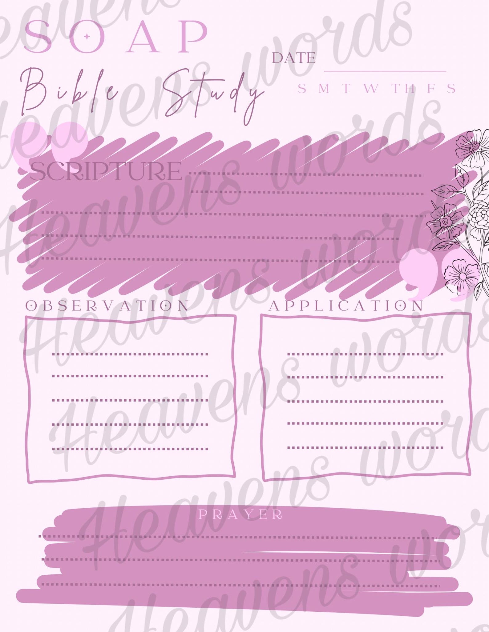 SOAP Bible Study Sheet Pink Printable Digital Copy for Christians - Etsy