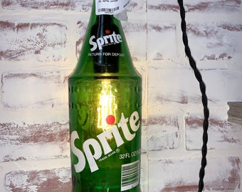 Vintage Sprite Bottle on Vintage Steel Pulley Hanging Lamp with LED Bulb