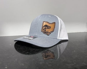 Leather Patch Hat | Walleye Hat | Fishing Hat | Ohio State Hat | Snap Back Hat | Father's Day Gift | Birthday Gift | Christmas Gift | Ohio