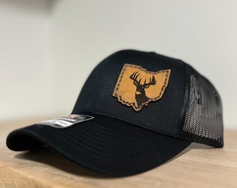 Leather Patch Hat | Whitetail Deer Hat | Whitetail Buck Hat | Hunting Hat | Snap Back Hat | Father's Day Gift | Birthday Gift | Ohio