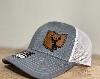 Leather Patch Hat | Whitetail Deer Hat | Whitetail Buck Hat | Hunting Hat | Snap Back Hat | Father's Day Gift | Birthday Gift | Ohio