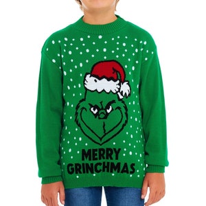 Christmas Jumper Grinch Kids Childrens Vintage Merry Xmas Boy's Girls Retro Knit Sweater Novelty Sweater  2 - 14 Years old