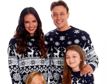 Christmas Jumper Family Matching Fairisle Vintage Nordic Unisex Kids Ladies Xmas Knit Sweater Novelty Sweater Set