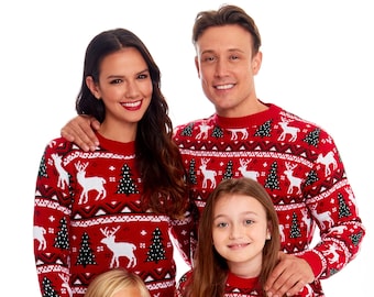 Christmas Jumper Family Matching Fairisle Vintage Unisex Kids Ladies Xmas Knit Sweater Novelty Sweater Set