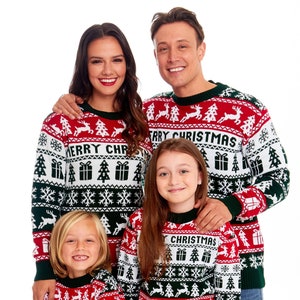 Christmas Jumper Family Matching Fairisle Vintage Merry Xmas Unisex Kids Ladies Xmas Knit Sweater Novelty Sweater Set image 1