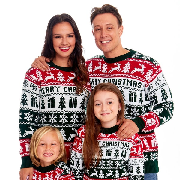 Christmas Jumper Family Matching Fairisle Vintage Merry Xmas Unisex Kids Ladies Xmas Knit Sweater Novelty Sweater Set