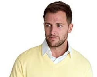 Mens New Season Essential V-Neck Cotton Yellow Knitted Breathable Jumper Golf Formal Relaxed Casual Layering Office Top Regular Fit Sweater