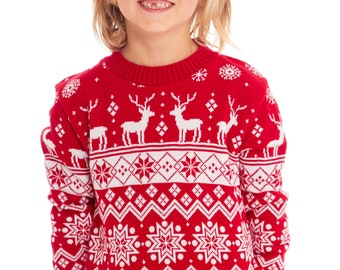 Christmas Jumper Family Matching Red Nordic Fairisle Vintage Unisex Kids  Ladies Xmas Knit Sweater Novelty Sweater Set