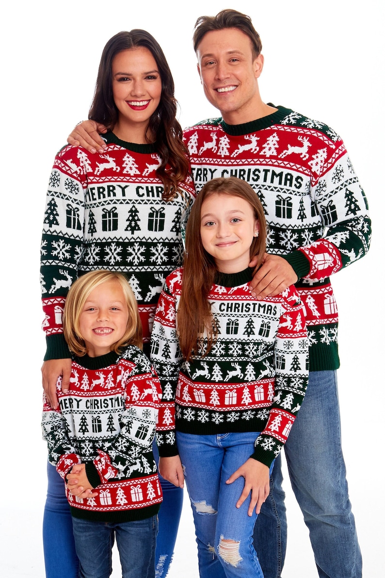 Christmas Jumper Family Matching Fairisle Vintage Merry Xmas Unisex Kids Ladies Xmas Knit Sweater Novelty Sweater Set image 1