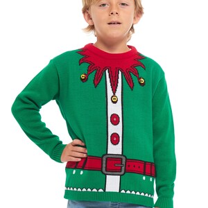 Christmas Jumper Jingle Bells Emerald Green Kids Children Vintage Merry Xmas Boy's Girls Retro Knit Sweater Novelty Sweater 2-14 Years old image 4