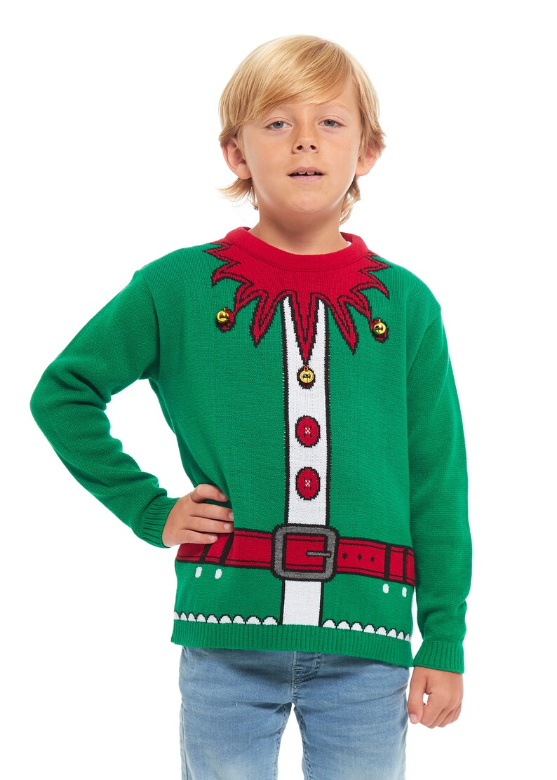 Christmas Jumper Jingle Bells Emerald Green Kids Children Vintage Merry Xmas Boy's Girls Retro Knit Sweater Novelty Sweater 2-14 Years old image 4