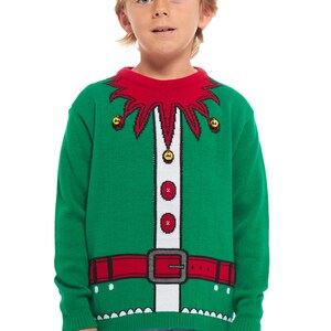 Christmas Jumper Jingle Bells Emerald Green Kids Children Vintage Merry Xmas Boy's Girls Retro Knit Sweater Novelty Sweater 2-14 Years old image 2