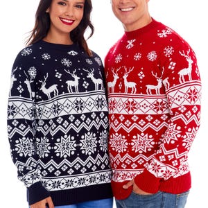 Christmas Jumper Family Matching Red Nordic Fairisle Vintage Unisex Kids Ladies Xmas Knit Sweater Novelty Sweater Set 画像 11