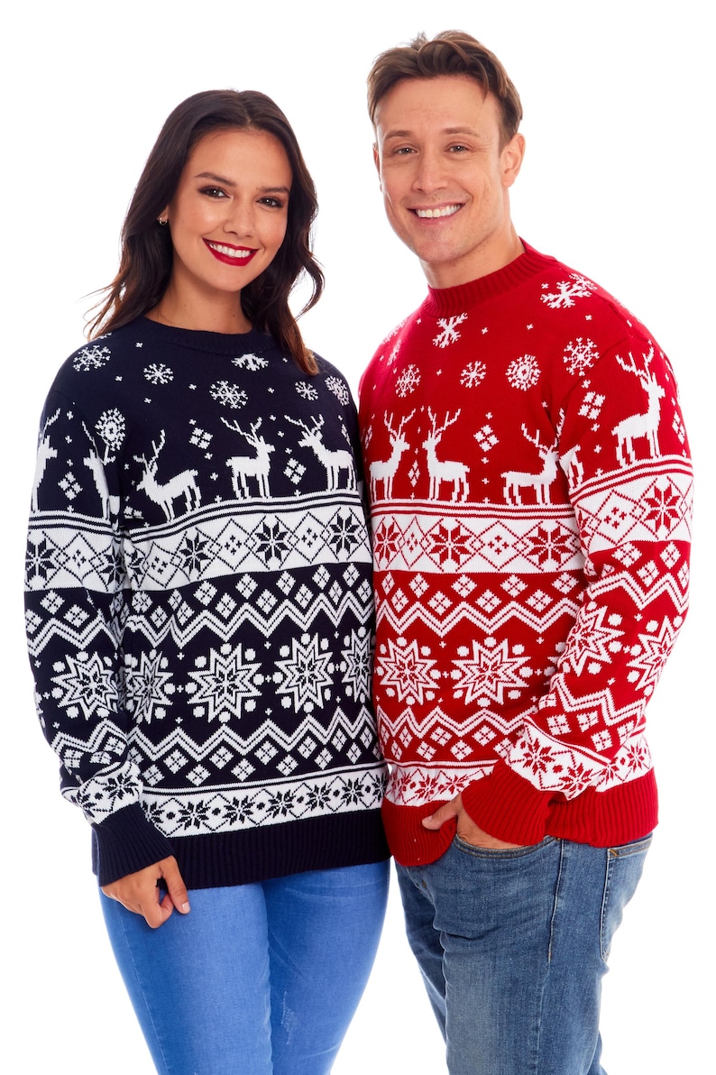 Christmas Jumper Family Matching Red Nordic Fairisle Vintage Unisex Kids Ladies Xmas Knit Sweater Novelty Sweater Set 画像 11