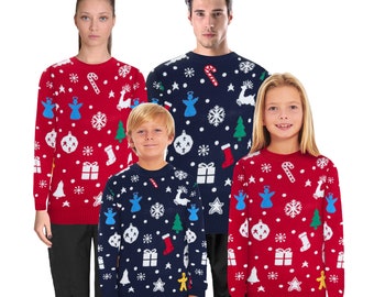 Christmas Jumper Family Matching Snowman Santa Jingle Navy Fairisle Vintage Unisex Kids Ladies Xmas Knit Sweater Novelty Sweater Set