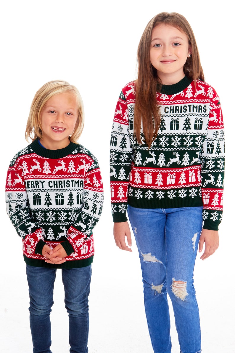 Christmas Jumper Family Matching Fairisle Vintage Merry Xmas Unisex Kids Ladies Xmas Knit Sweater Novelty Sweater Set image 4