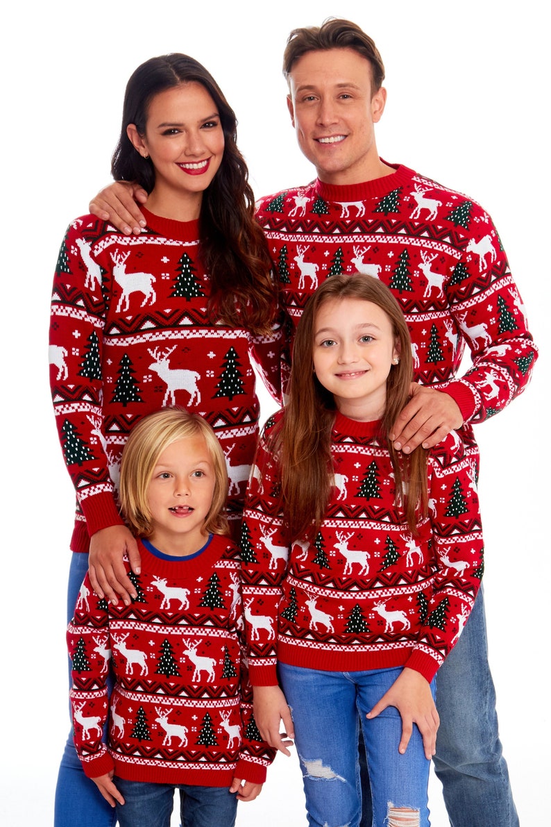 Christmas Jumper Family Matching Fairisle Vintage Unisex Kids Ladies Xmas Knit Sweater Novelty Sweater Set image 1